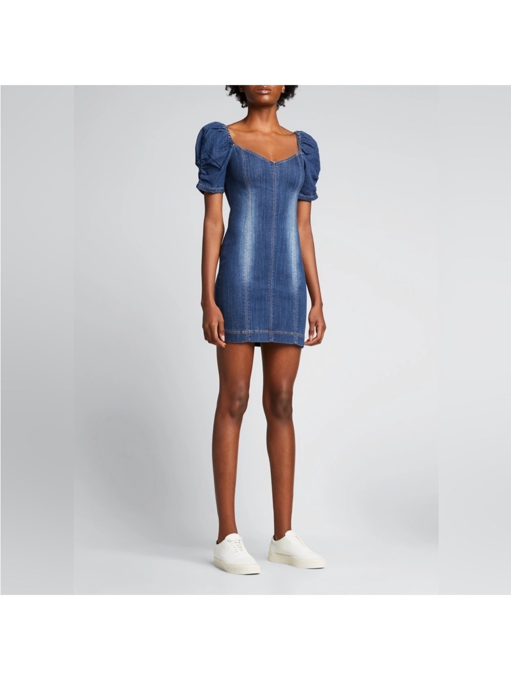 Alice + Olivia Indigo Denim Puff-Sleeve Mini Dress